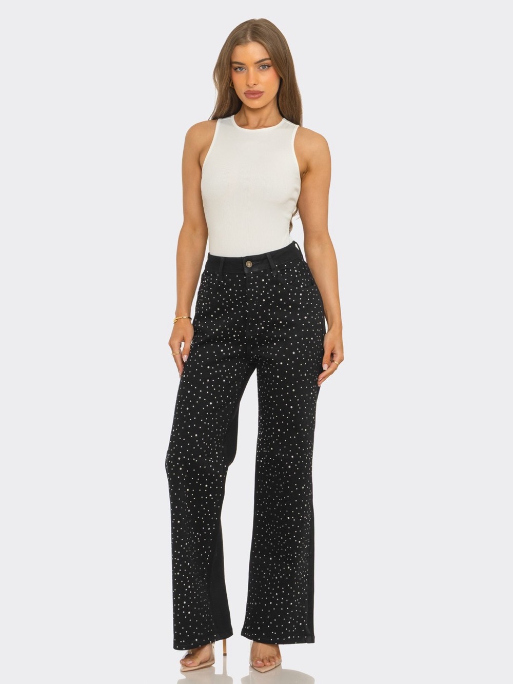 LA Girl jeans Black Denim Rhinestone Wide Leg Jeans
